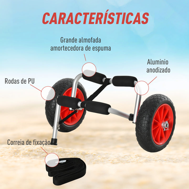 Reboque de trasporte dobrável com rodas para Caiaque canoa Carga 60kg 60x30x37cm