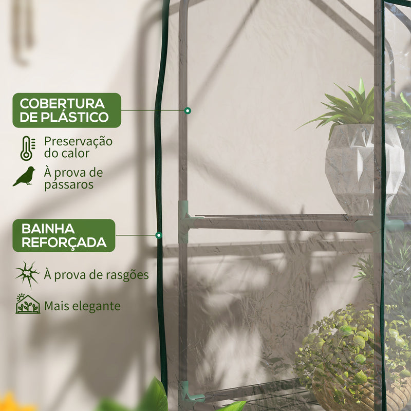 Estufa de Jardim de 3 Níveis Estufa de Terraço com 3 Prateleiras 1 Porta com Fecho de Correr para Cultivo de Plantas Flores Vegetais, 59x39x127 cm Transparente