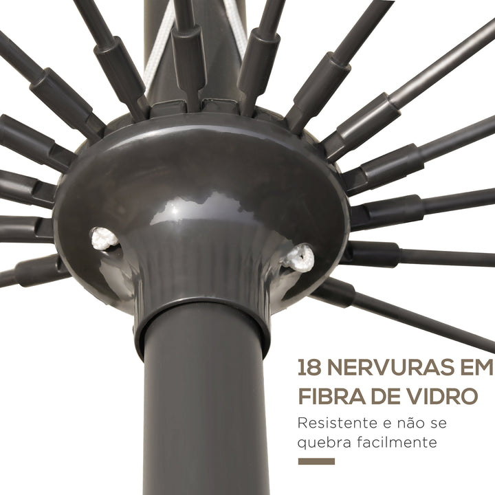 Chapéu de Sol de Jardim Ø2,5x2,4 m Chapéu de Sol de Terraço com Manivela Manual Mastro Flexível Impermeável e 18 Varas para Exterior Creme