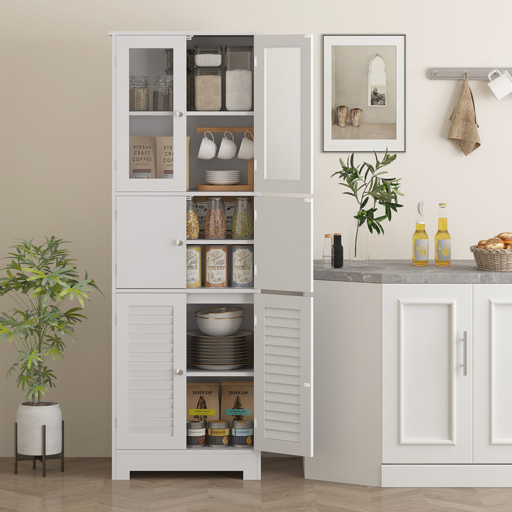 Coluna de Casa de Banho Móvel Auxiliar para Casa de Banho com 6 Portas Prateleiras Ajustáveis Anti-tombo Armário de Casa de Banho Moderno 60x30x170,5 cm Branco