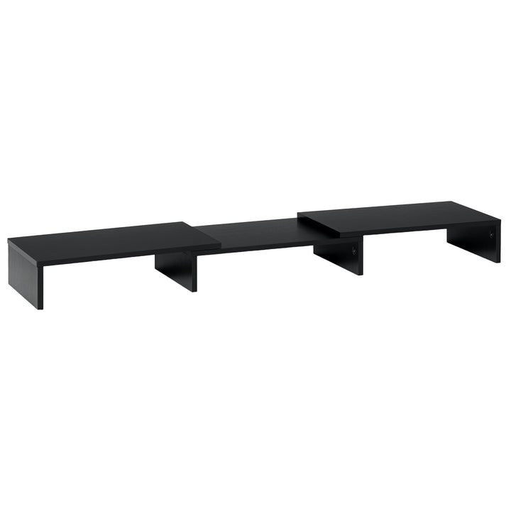 Suporte Elevado para Monitores de Madeira Ajustável em Comprimento e Ângulo para 2 Monitores Notebook 80-117x23,5x10cm Preto
