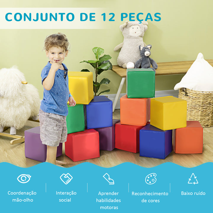 Conjunto de 12 Blocos Psicomotricidade para Crianças Blocos de Construção Figuras de Construção Brinquedo para Aprendizagem Multicor