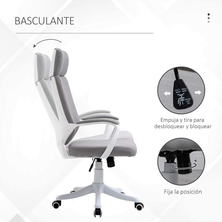 Cadeira de escritório ergonômica ajustável em altura giratória com apoio de braços Apoio de cabeça e encosto alto 63x65x113-123 cm Cinza