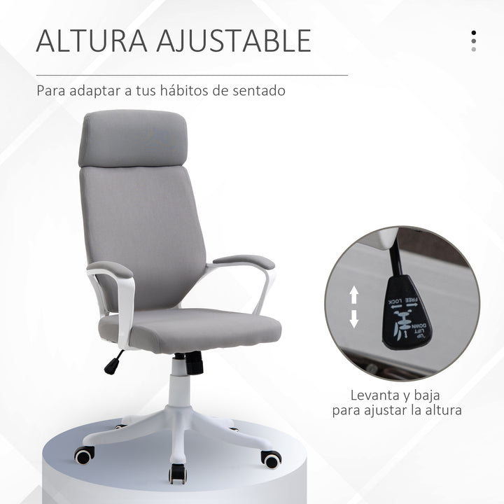 Cadeira de escritório ergonômica ajustável em altura giratória com apoio de braços Apoio de cabeça e encosto alto 63x65x113-123 cm Cinza