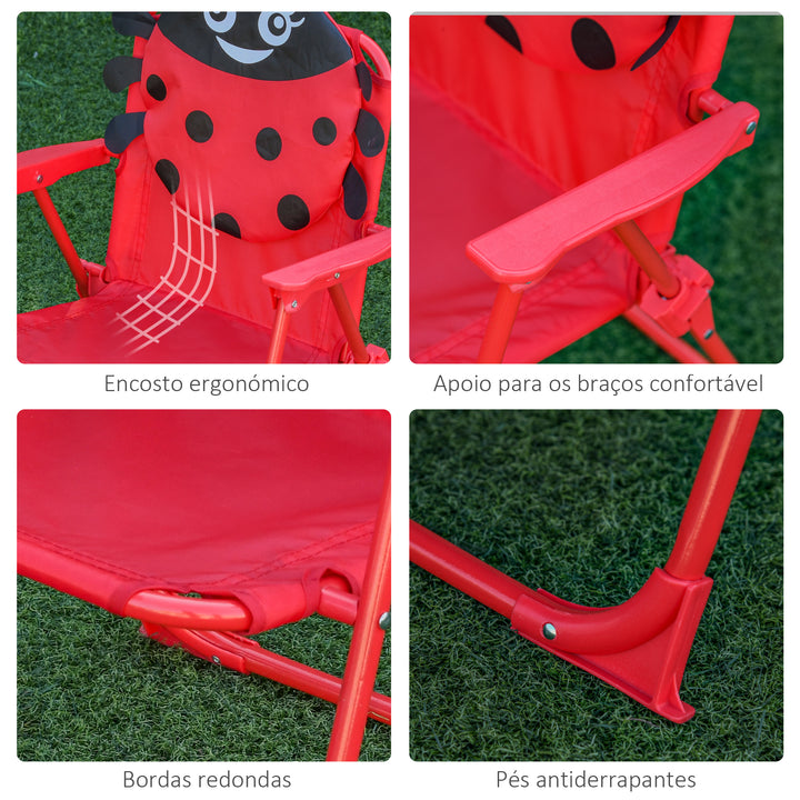 Conjunto de Mesa e Cadeira de Jardim Conjunto de Picnic Dobrável para Crianças Conjunto de Mesa com Chapéu de Sol com Altura Ajustável 100-125cm Desenho de Joaninha Vermelho