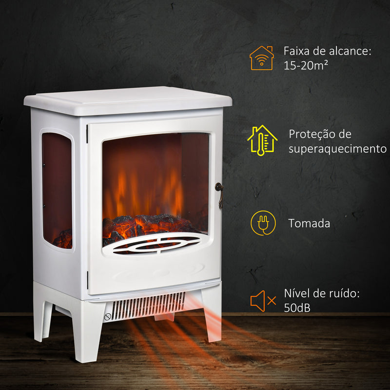 Lareira Elétrica 900W/1800W Lareira Decorativa com Janelas Efeito de Chama Temperatura Ajustável e Proteção Sobreaquecimento para 20-25 ? 39x26x54,8 cm Branco