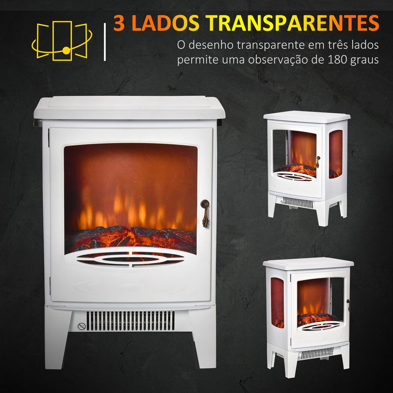 Lareira Elétrica 900W/1800W Lareira Decorativa com Janelas Efeito de Chama Temperatura Ajustável e Proteção Sobreaquecimento para 20-25 ? 39x26x54,8 cm Branco