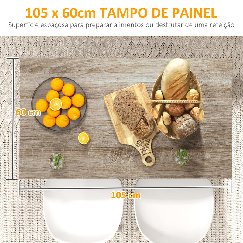 Ilha de Cozinha Móvel Auxiliar de Cozinha com 2 Prateleiras Abertas 2 Portas e Prateleiras Ajustáveis Estilo Moderno Capacidade 100 kg 105x60x82 cm Preto e Carvalho