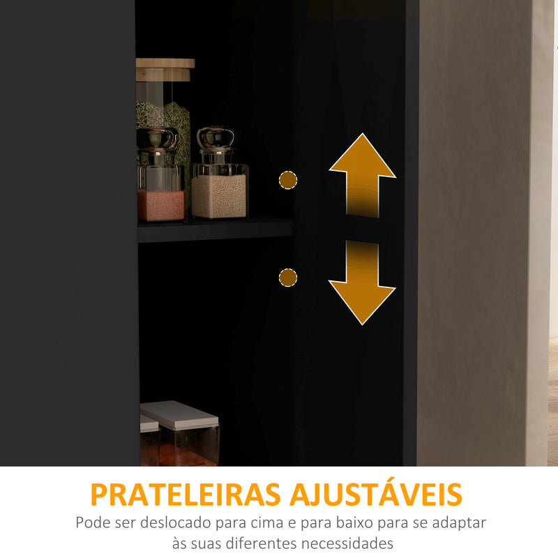 Ilha de Cozinha Móvel Auxiliar de Cozinha com 2 Prateleiras Abertas 2 Portas e Prateleiras Ajustáveis Estilo Moderno Capacidade 100 kg 105x60x82 cm Preto e Carvalho