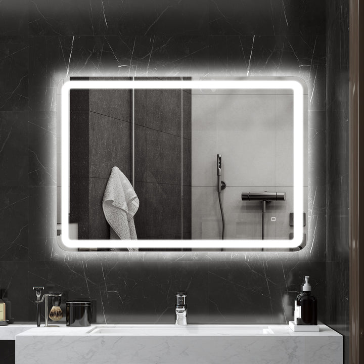 Espelho Casa de banho com Luzes LED 70x100 cm Espelho de Parede Antiembaciamento com 3 Temperaturas de Cor Ajustável e Função de Memória Horizontal e Vertical Prata