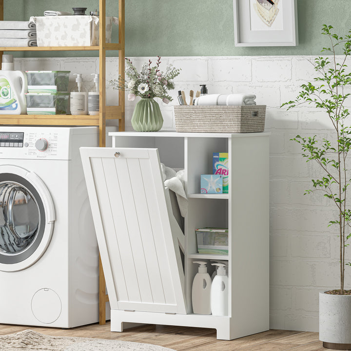 Móvel Casa de Banho com Cesto para Roupa Móvel Auxiliar Casa de Banho com Prateleiras Abertas e Cesta Amovível 60x38x86 cm Branco