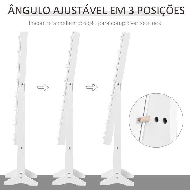 Guarda-Joias de Pé, com Espelho, Armário para Joias 16 Luzes LED Reclinável 36x30x136cm Branco