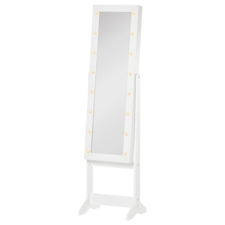 Guarda-Joias de Pé, com Espelho, Armário para Joias 16 Luzes LED Reclinável 36x30x136cm Branco