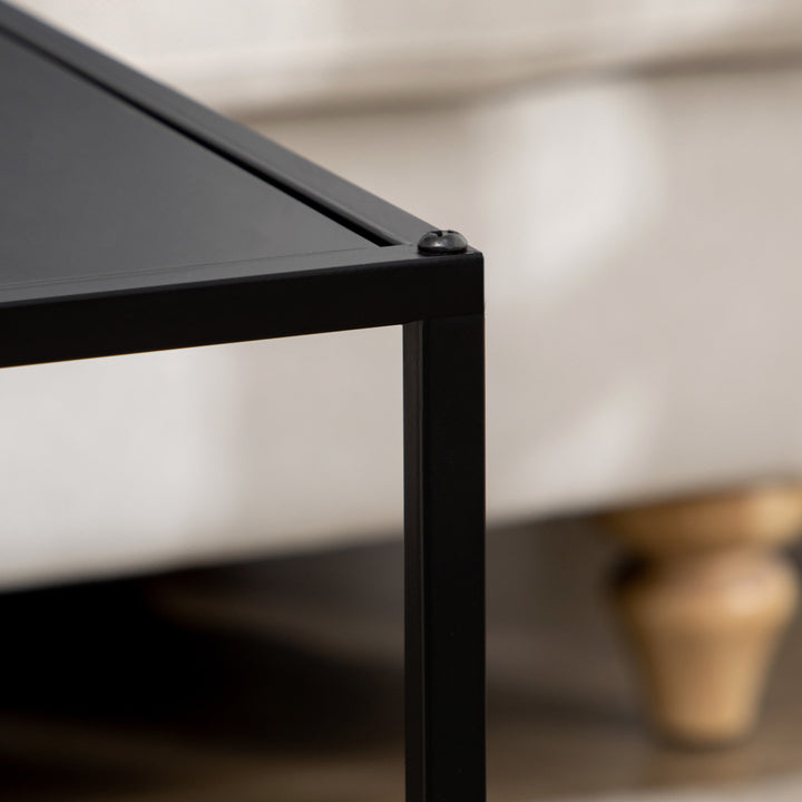 Conjunto de 2 Mesas Mesas de Centro Quadradas para Sala de Estar Estrutura de Aço para Quarto e Escritório Grande 40 cm Pequena 35 cm Preto