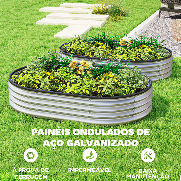 Conjunto de 2 Caixas de Plantio Grandes de Exterior em Aço Galvanizado Caixas de Plantio Modulares com Base Aberta para Plantas Resistente às Intempéries 135x90x30 cm Prateado