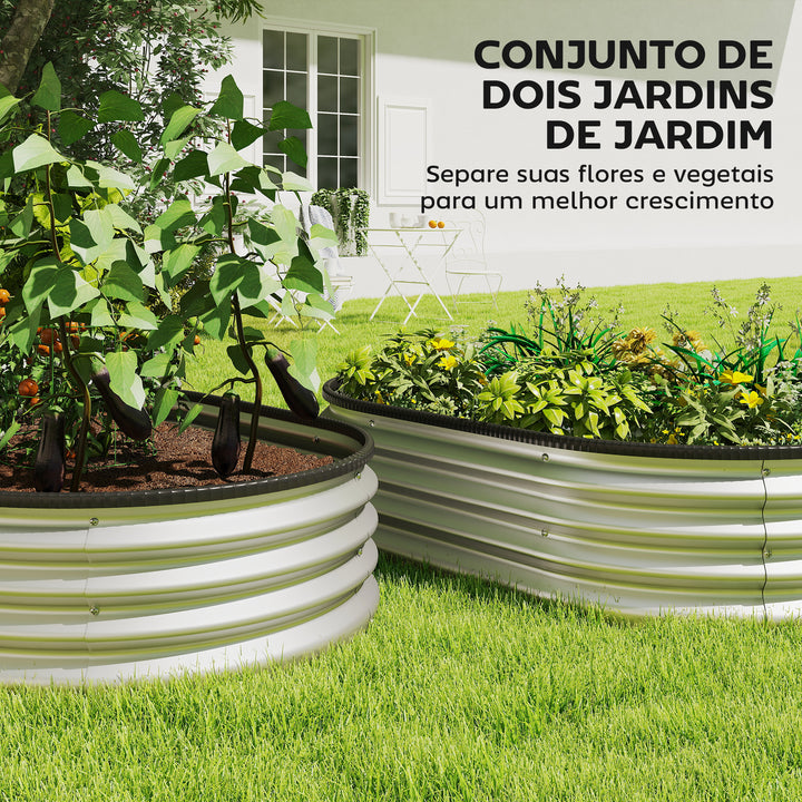 Conjunto de 2 Caixas de Plantio Grandes de Exterior em Aço Galvanizado Caixas de Plantio Modulares com Base Aberta para Plantas Resistente às Intempéries 135x90x30 cm Prateado