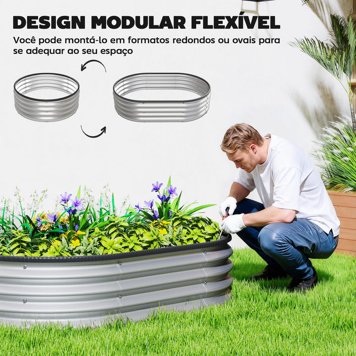Conjunto de 2 Caixas de Plantio Grandes de Exterior em Aço Galvanizado Caixas de Plantio Modulares com Base Aberta para Plantas Resistente às Intempéries 135x90x30 cm Prateado