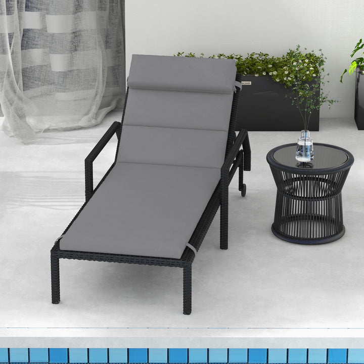 Almofada para Espreguiçadeira 196x63x6 cm Almofada para Espreguiçadeira de Algodão com Tecido Repelente à Água Almofada de Assento e Encosto para Jardim Varanda Cinza Claro
