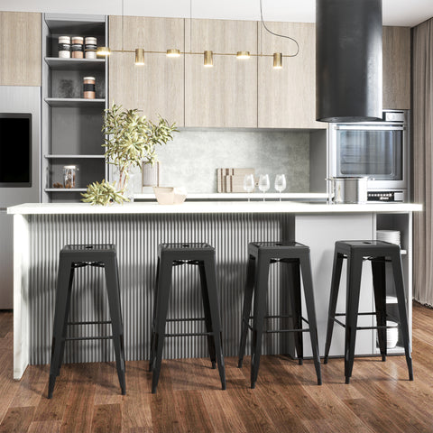 Conjunto de 4 Bancos Interiores e Exteriores de Metal Estilo Industrial 43x43x76 cm