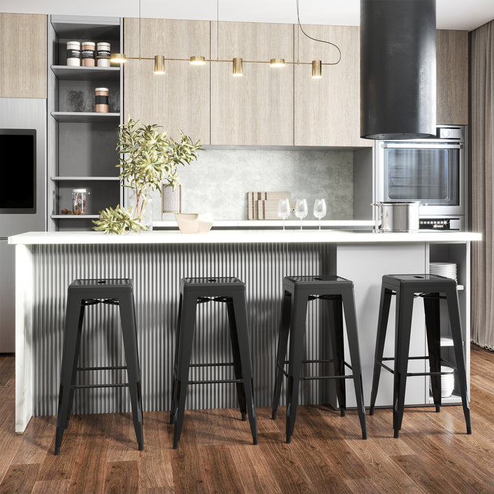 Conjunto de 4 Bancos Interiores e Exteriores de Metal Estilo Industrial 43x43x76 cm