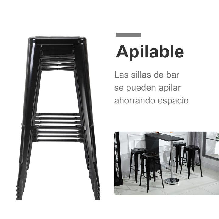 Conjunto de 4 Bancos Interiores e Exteriores de Metal Estilo Industrial 43x43x76 cm