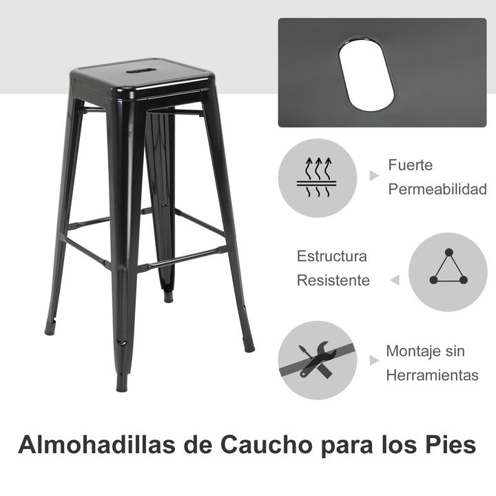 Conjunto de 4 Bancos Interiores e Exteriores de Metal Estilo Industrial 43x43x76 cm