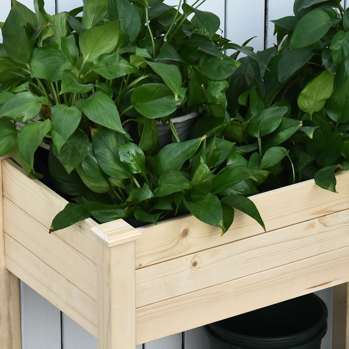 Horta Elevada de Madeira 86x46x76cm Mesa de Cultivo com Tecido não Tecido e 4 Orifícios de Drenagem para Cultivo de Plantas e Flores Madeira