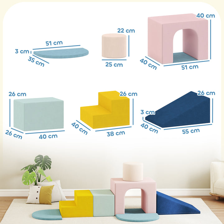Conjunto de 8 Blocos de Espuma para Crianças Blocos de Psicomotricidade com Capas de Veludo Laváveis Conjunto de Escalada Interior para Escalar e Rastejar Multicor