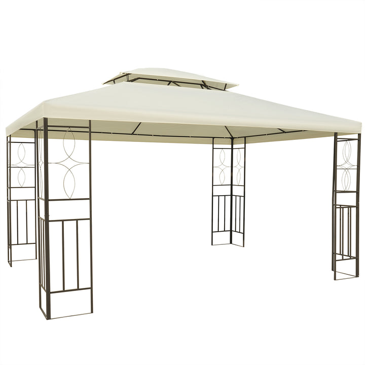 Pérgola de Jardim 4x3 m Toldo de Jardim com Telhado Duplo Estrutura de Aço, 8 Orifícios de Drenagem UPF30+ Tenda para Exterior Terraço Pátio Festas Branco Creme