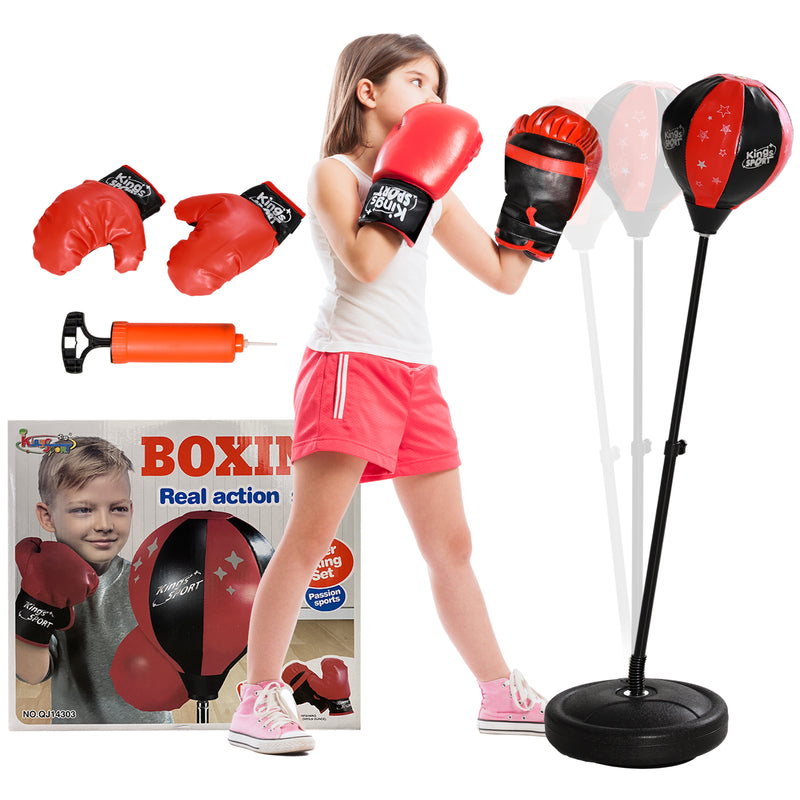 Punching Ball para Crianças acima de 5 anos Kit de Boxe para Crianças com Luvas de Boxe Altura Ajustável 68-102 cm e Base Preenchível Vermelho