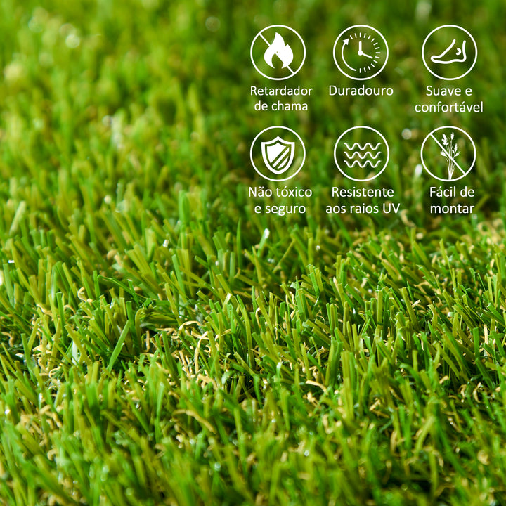 Relva Artificial de 10 Peças Estrado de Relva Sintética 30x30 cm Altura 20 mm Resistente aos Raios UV Relva Artificial para Jardim Pátio e Varanda Verde Escuro