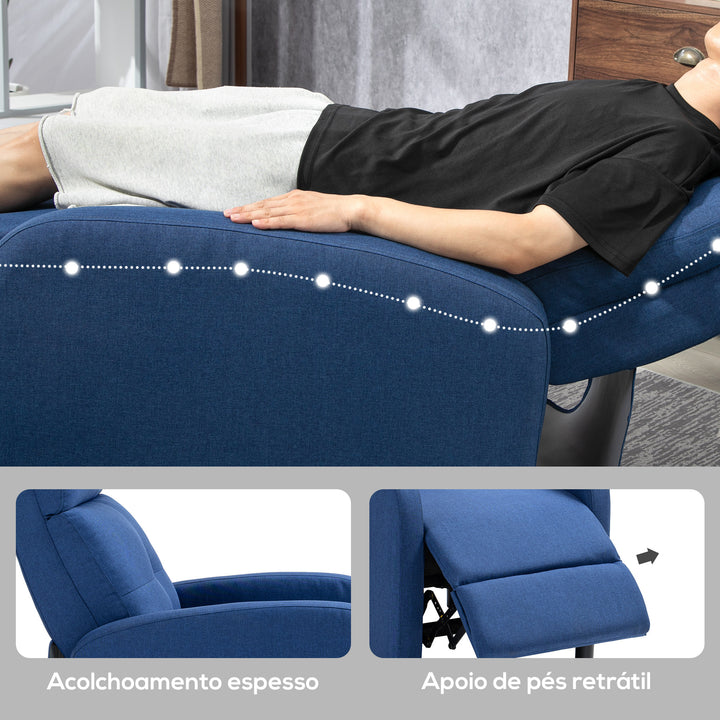 Poltrona Relax Reclinável até 155° Poltrona Reclinável Manual Estofado em Tecido Carga Máxima 150 kg para Pessoas com Altura Inferior 195 cm 67x87x98 cm Azul Escuro