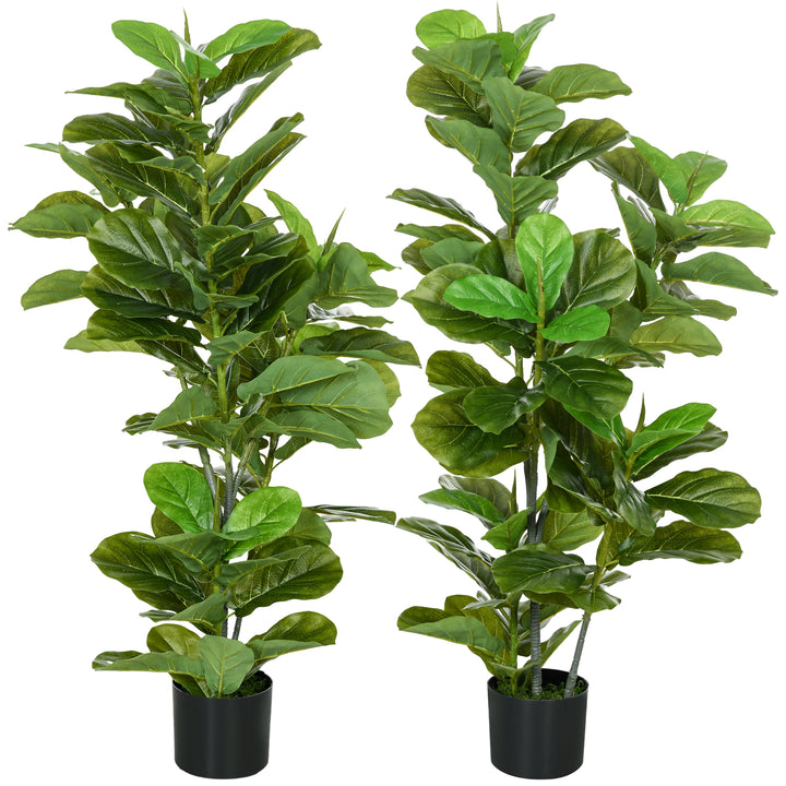 Conjunto de 2 Plantas Artificiais Ficus 110 cm Plantas Artificiais com 90 Folhas Musgo e Vaso Planta Artificial Decorativa para Interior e Exterior Casa Sala de Estar Verde