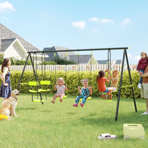 Conjunto de Baloiços Infantil com 2 Baloiços Baloiço Duplo e Estrutura de Aço Baloiços para Crianças de 3-8 Anos 355x184x186 cm Verde