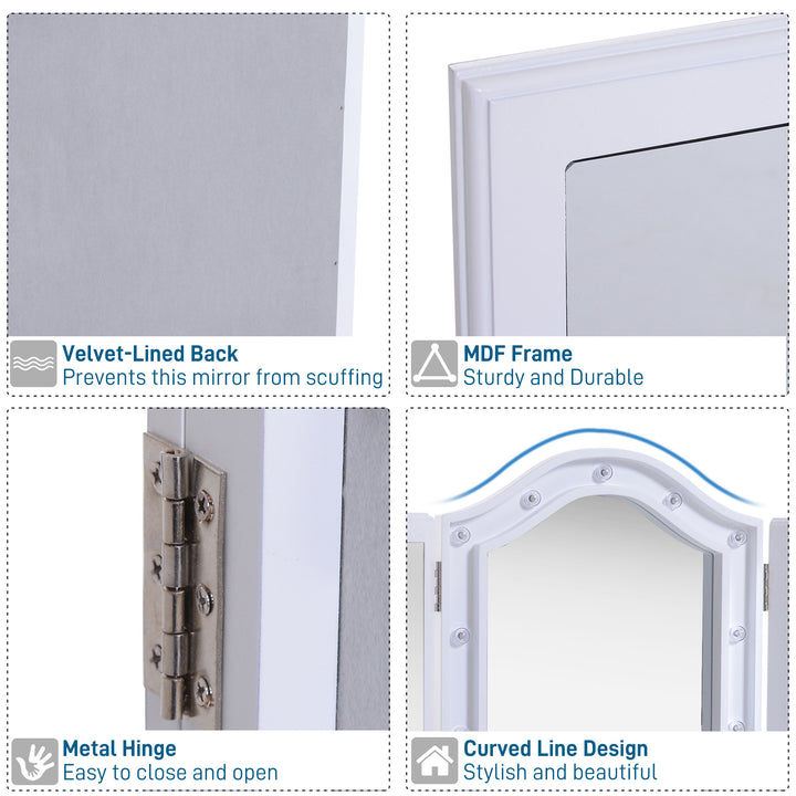 Espelho de Maquilhagem com Luz LED Dobrável Espelho Triplo de Mesa Presente Original para Mulher, 73x53,5x4,5cm