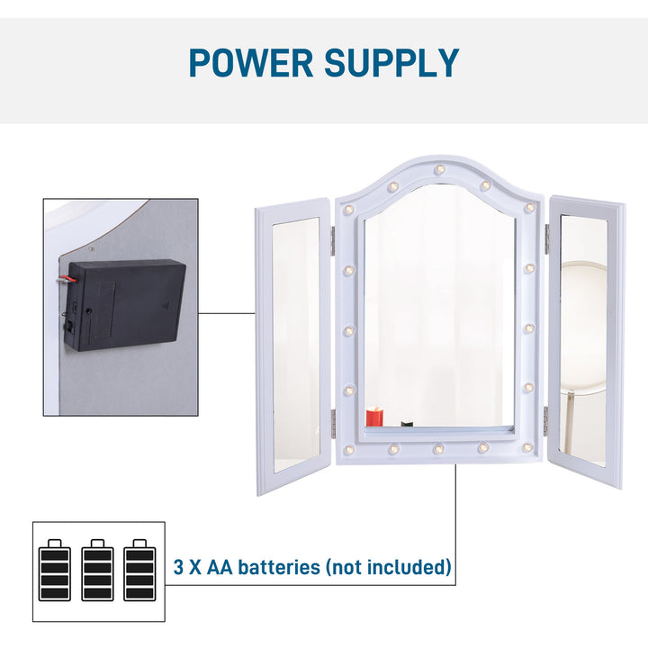 Espelho de Maquilhagem com Luz LED Dobrável Espelho Triplo de Mesa Presente Original para Mulher, 73x53,5x4,5cm