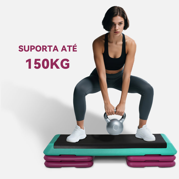 Step para Fitness Antiderrapante Altura Regulável 3 Níveis de 10/15/20 cm Carga 150 kg para Exercício em Casa Ginásio 110x40x20 cm Multicolor