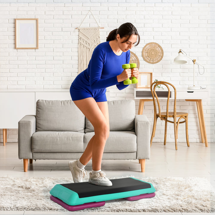 Step para Fitness Antiderrapante Altura Regulável 3 Níveis de 10/15/20 cm Carga 150 kg para Exercício em Casa Ginásio 110x40x20 cm Multicolor