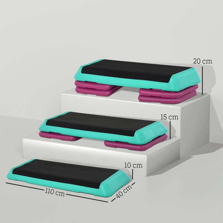 Step para Fitness Antiderrapante Altura Regulável 3 Níveis de 10/15/20 cm Carga 150 kg para Exercício em Casa Ginásio 110x40x20 cm Multicolor