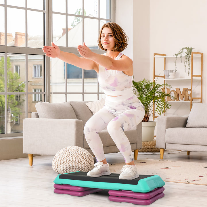 Step para Fitness Antiderrapante Altura Regulável 3 Níveis de 10/15/20 cm Carga 150 kg para Exercício em Casa Ginásio 110x40x20 cm Multicolor