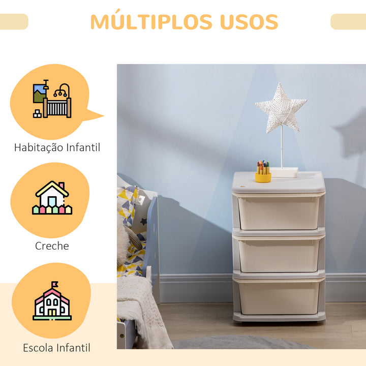 Organizador de Brinquedos para Crianças acima de 3 Anos com 3 Gavetas Arrumação para Brinquedos Roupas Livros 37x37x56,5 cm Bege