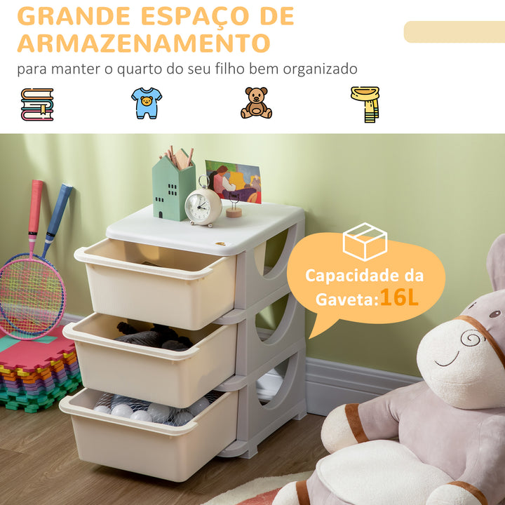 Organizador de Brinquedos para Crianças acima de 3 Anos com 3 Gavetas Arrumação para Brinquedos Roupas Livros 37x37x56,5 cm Bege
