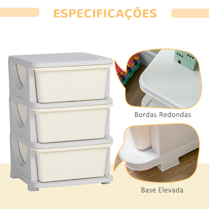 Organizador de Brinquedos para Crianças acima de 3 Anos com 3 Gavetas Arrumação para Brinquedos Roupas Livros 37x37x56,5 cm Bege