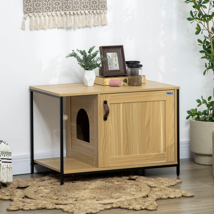 Caixa de Areia para Gatos Móvel com Caixa de Areia para Gatos com Porta Bola de Brinquedo Caixa de Areia para Gatos Interior 80x48x55 cm Madeira