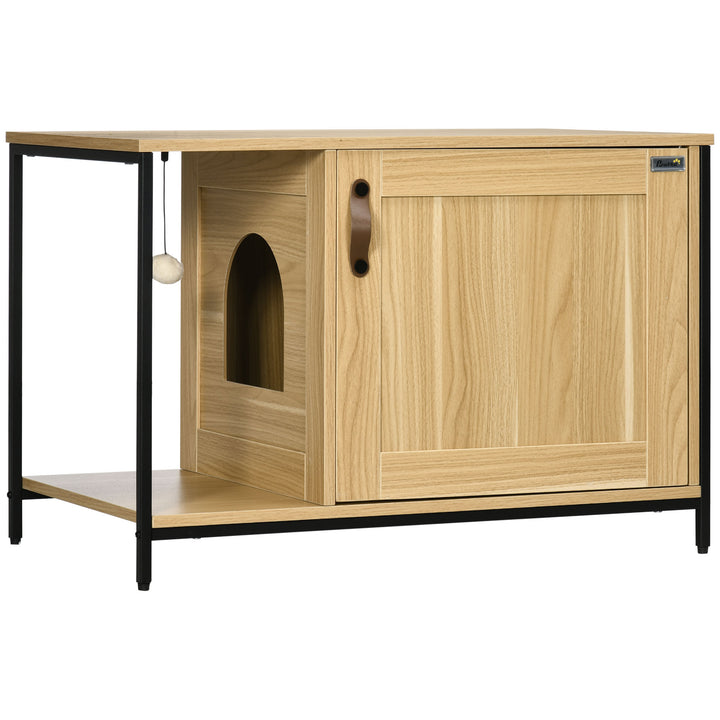 Caixa de Areia para Gatos Móvel com Caixa de Areia para Gatos com Porta Bola de Brinquedo Caixa de Areia para Gatos Interior 80x48x55 cm Madeira