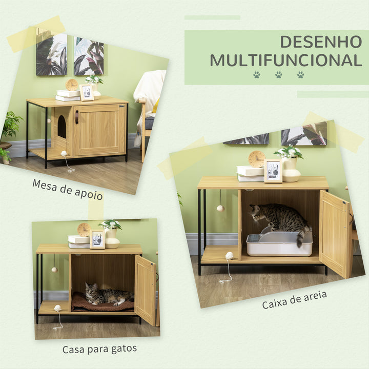 Caixa de Areia para Gatos Móvel com Caixa de Areia para Gatos com Porta Bola de Brinquedo Caixa de Areia para Gatos Interior 80x48x55 cm Madeira