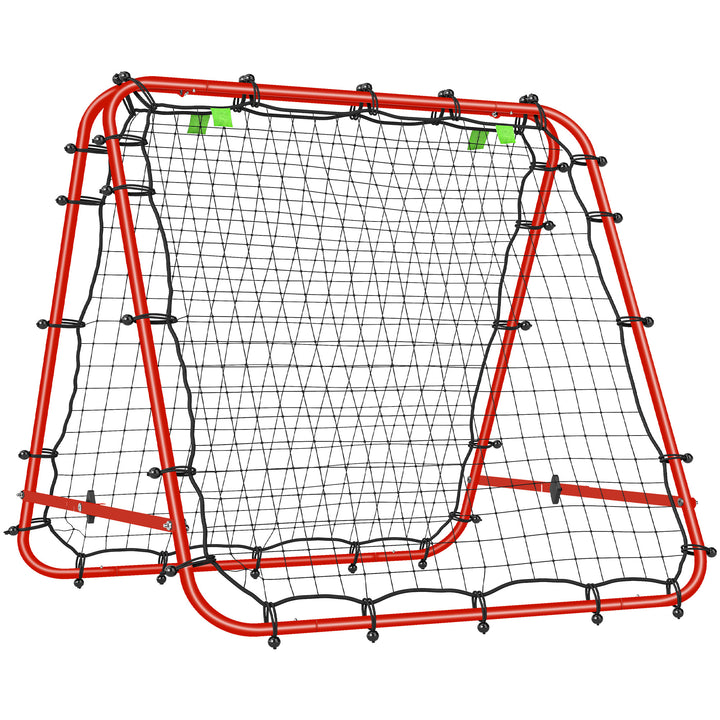 Rede de Rebote Dobrável para Treino Desportivo Ajustável em 5 Níveis de Ângulo com Tubo de Aço para Futebol Ténis e Basebol 100x95x90 cm Vermelho