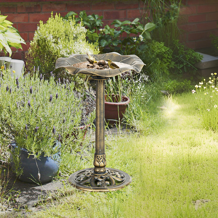 Banho para Pássaros de Jardim ao Ar Livre, Altura 71 cm, Alimentador para Pássaros com Design Folha de Lótus e Acabamento Envelhecido, Leve e Resistente, Bronze