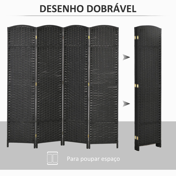 Biombo de 4 Painéis Separador de Ambientes Dobrável 160x170 cm Biombo Separador de Ambientes para Sala de Estar Dormitório Escritório Preto