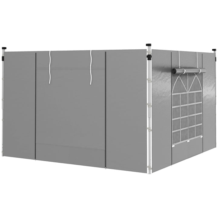 2 Paredes Laterais para Tendas 3 x 3 / 3 x 6 m, 300x200 cm, Paredes de Substituição para Pavilhão em Tecido Oxford com Janela Enrolável e Porta com Fecho, para Festas, Cinzento
